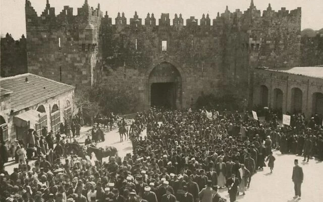 Palestinian Arabs gather at the Damascus Gate in Jerusalem